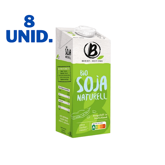 Leche de soya orgánica sin azúcar 1 lt x8 unidades - Berief