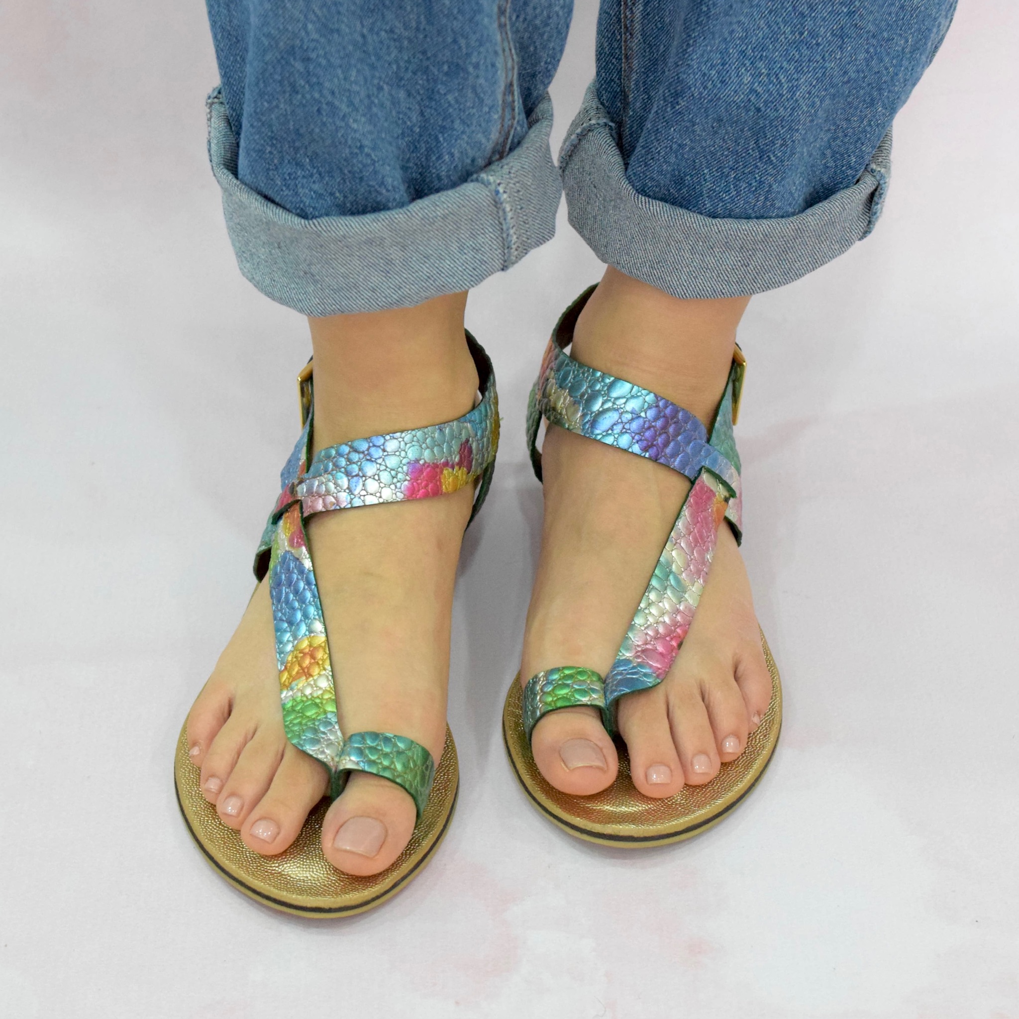 SANDALIAS EN FOLIA ITALINA MULTICOLOR