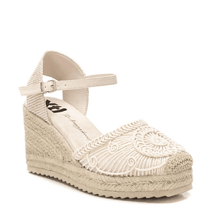 Spadrille tono talco en tela con plataforma de 6 1/2 cm