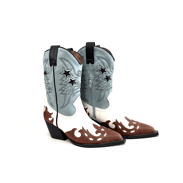 Botas cowboy combinada celeste 1