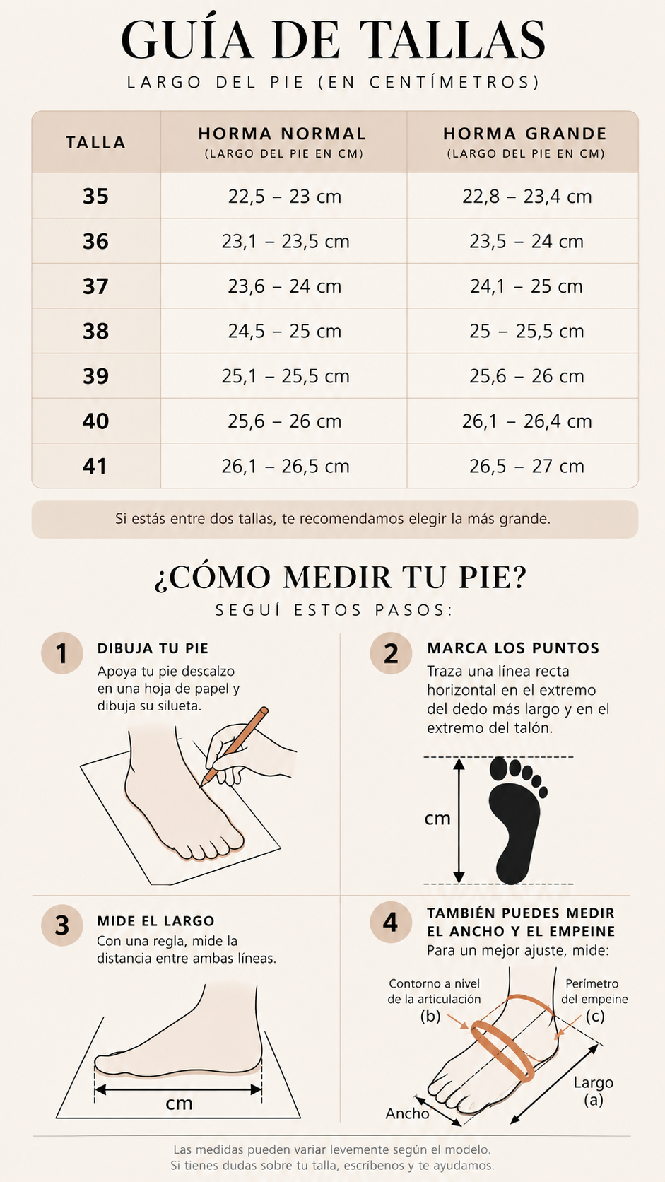 Tabla de tallas 