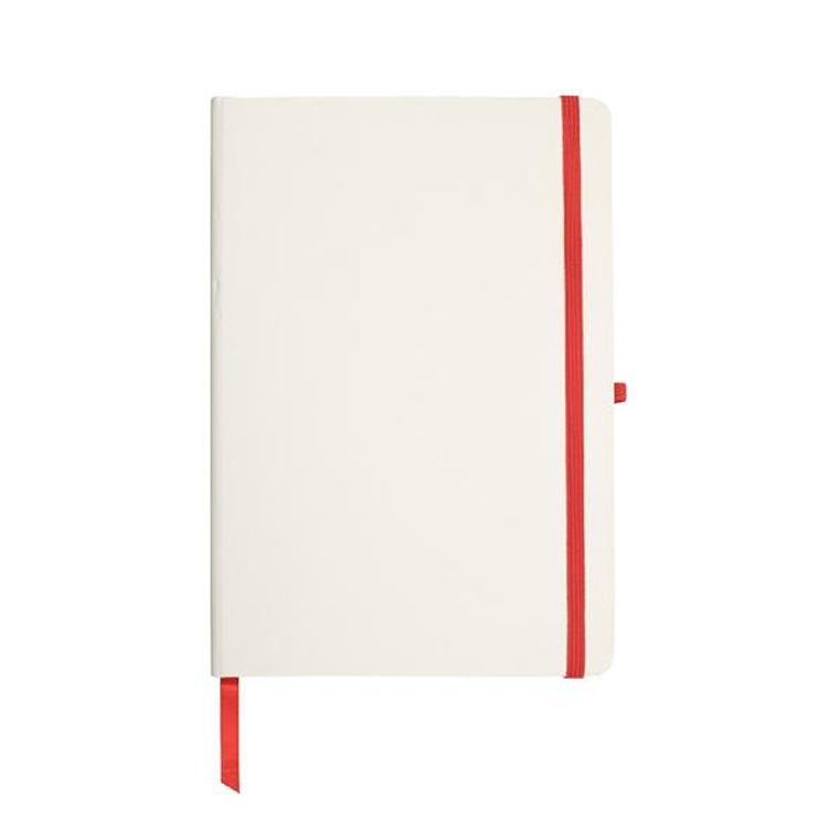 Bloco de Notas A5 Personalizado NOTECOLUR - Capa Branca com Detalhes Coloridos e Suporte para Caneta 3