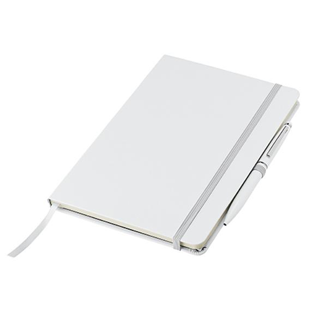 Bloco de Notas A5 Personalizado NOTECOLUR - Capa Branca com Detalhes Coloridos e Suporte para Caneta 4