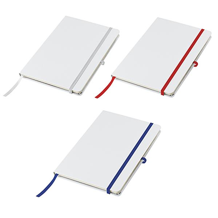 Bloco de Notas A5 Personalizado NOTECOLUR - Capa Branca com Detalhes Coloridos e Suporte para Caneta 5