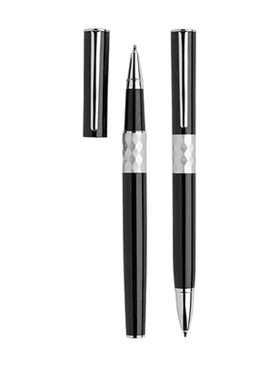 Conjunto de Esferográfica e Roller de Metal CRYSTAL - Estojo com Escrita em Preto