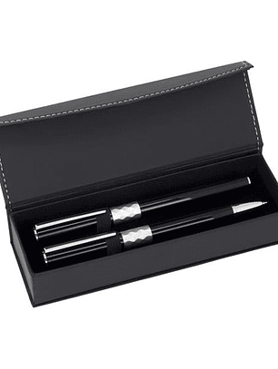 Conjunto de Esferográfica e Roller de Metal CRYSTAL - Estojo com Escrita em Preto