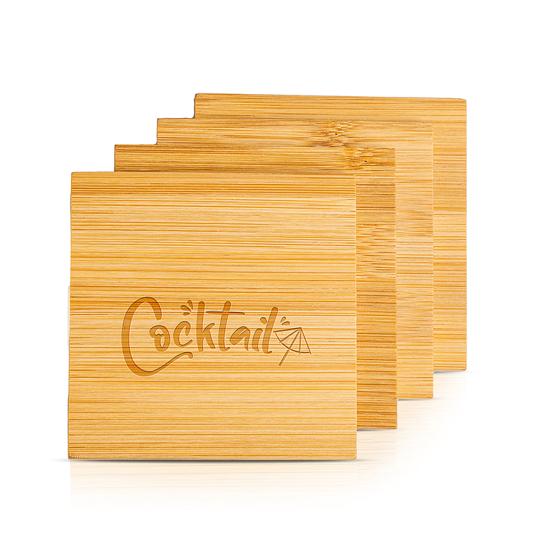 Set de 4 Bases de Bambu para Copos com Bolsa - Personalizável 3