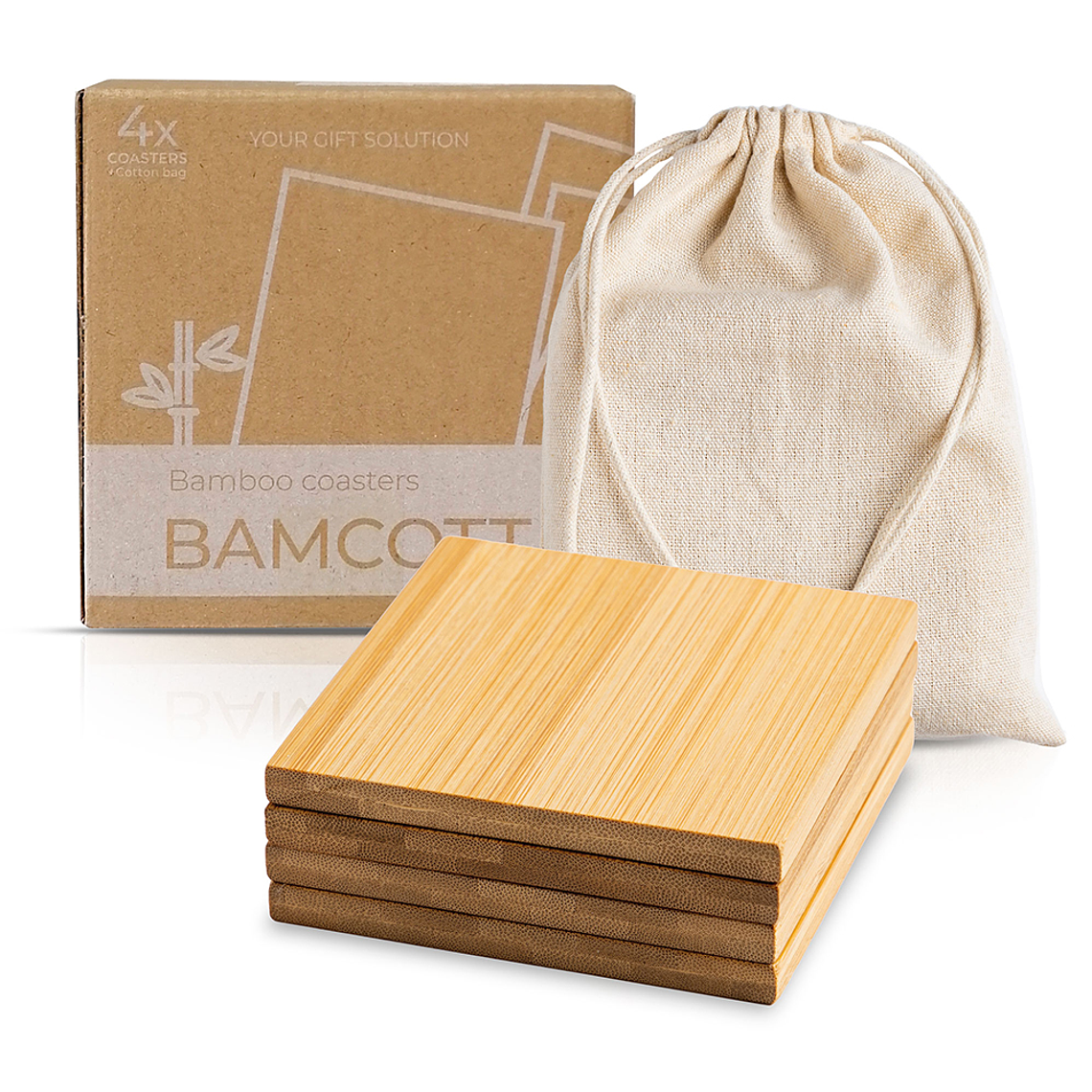 Set de 4 Bases de Bambu para Copos com Bolsa - Personalizável 6