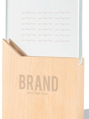 Troféu em madeira e vidro