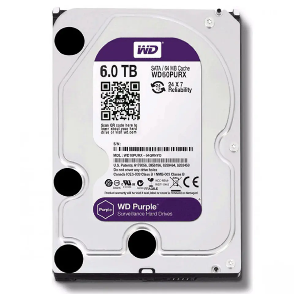 DISCO DURO WD PURPLE 6TB 3.5 5400RPM 256MB 24-7 GRAB 64 CAM 1
