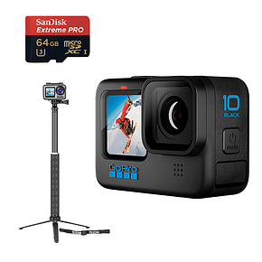 GoPro Hero 10 Black + MicroSD 64GB Pro - Baston Tripode 90cm