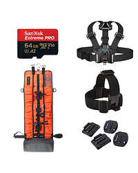 Kit 5 Accesorios para GoPro Hero 13 - MicroSD 64GB- Bolso- Chesty- Headstrap- Pack Adhesivos