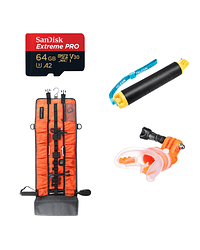 Kit 4 Accesorios para GoPro Hero 13 - MicroSD 64GB- Bolso- Baston Bobber- Soporte Bucal