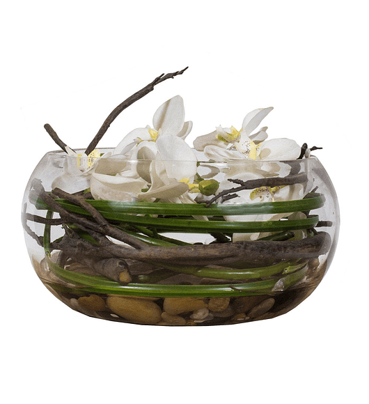 Orquídea en pecera de vidrio 20 cm - planta artificial 