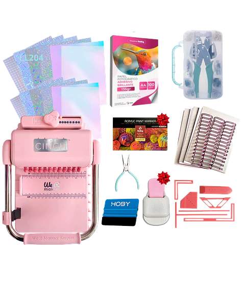 Encuadernadora Cinch Rosa Perforación Redonda Kit Ll204
