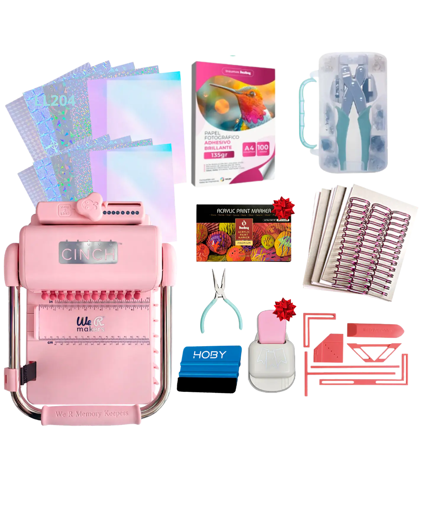 Encuadernadora Cinch Rosa Perforación Redonda Kit Ll204 1
