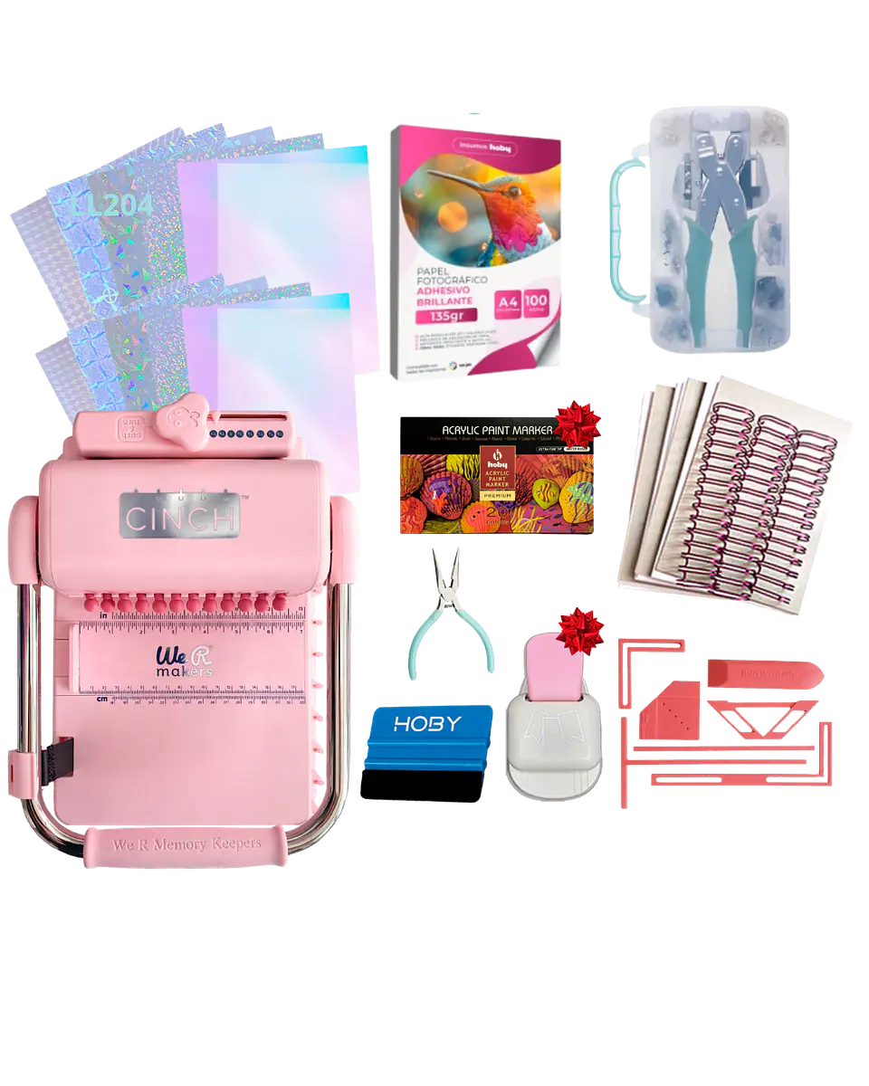 Encuadernadora Cinch Rosa Perforación Redonda Kit Ll204 1