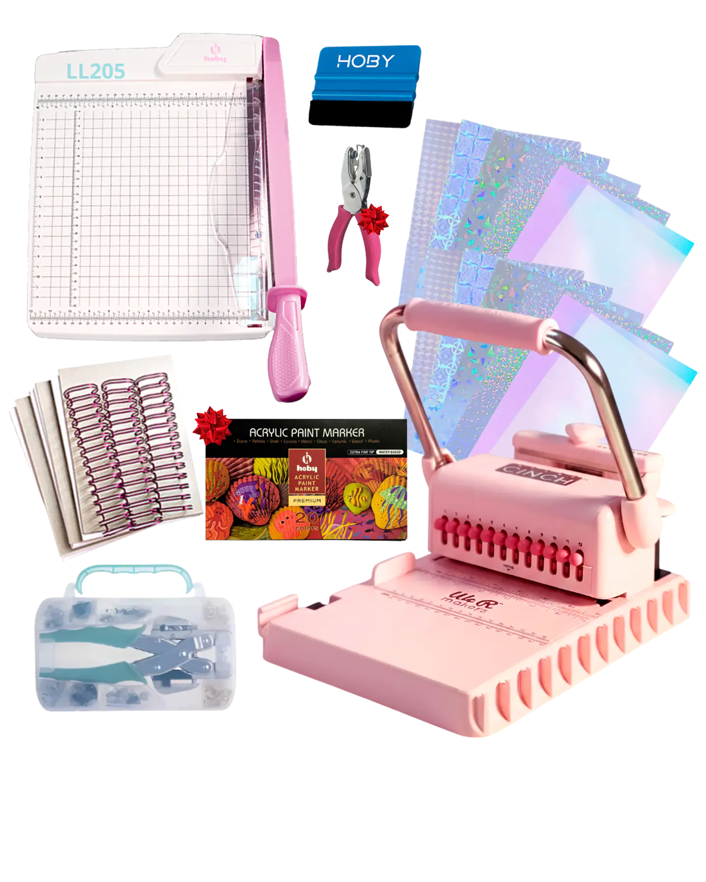 Encuadernadora Cinch Rosa Perforación Redonda Kit Ll205 1