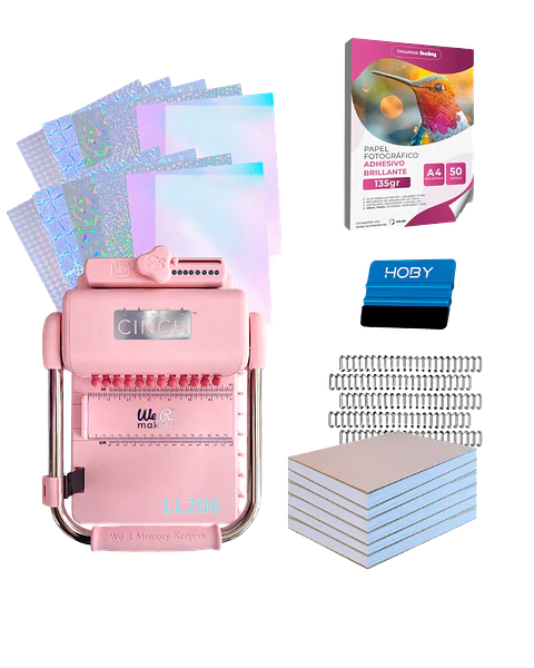 Encuadernadora Cinch Rosa Pink Perforación Redonda Kit Ll206