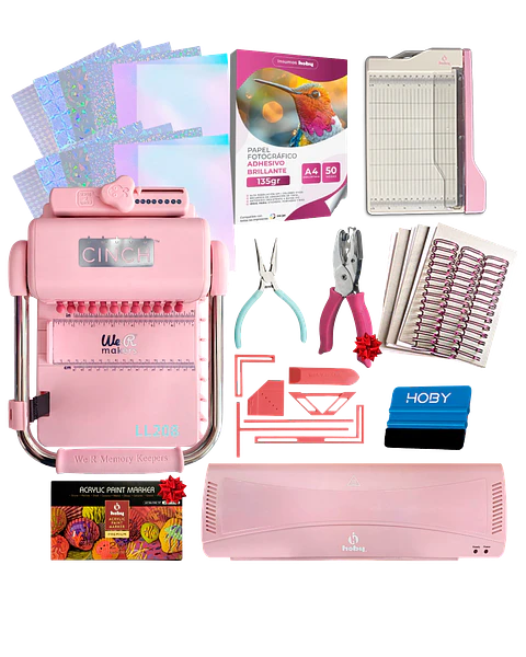 Encuadernadora Cinch Rosa Pink Perforación Redonda Kit Ll208