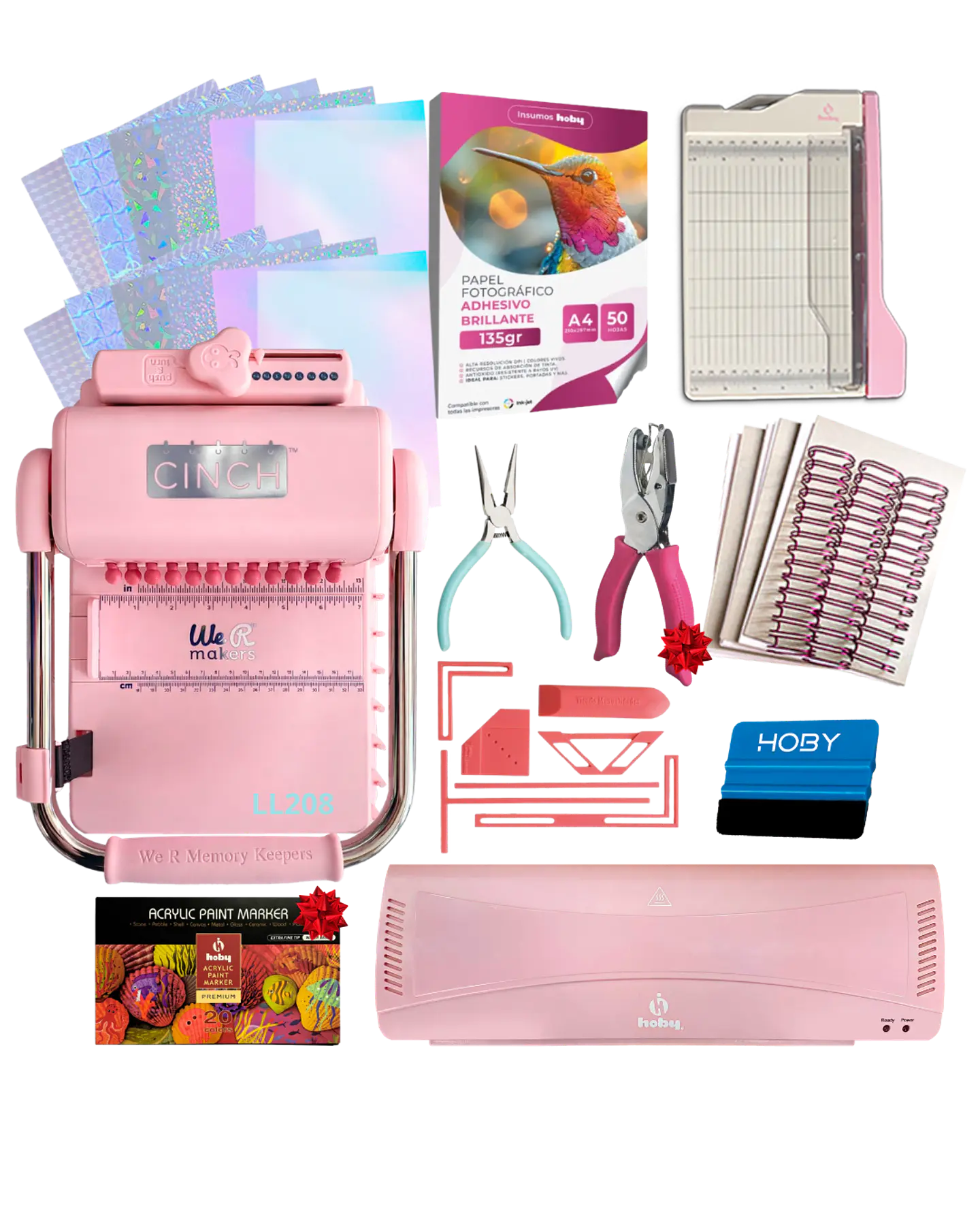 Encuadernadora Cinch Rosa Pink Perforación Redonda Kit Ll208 1