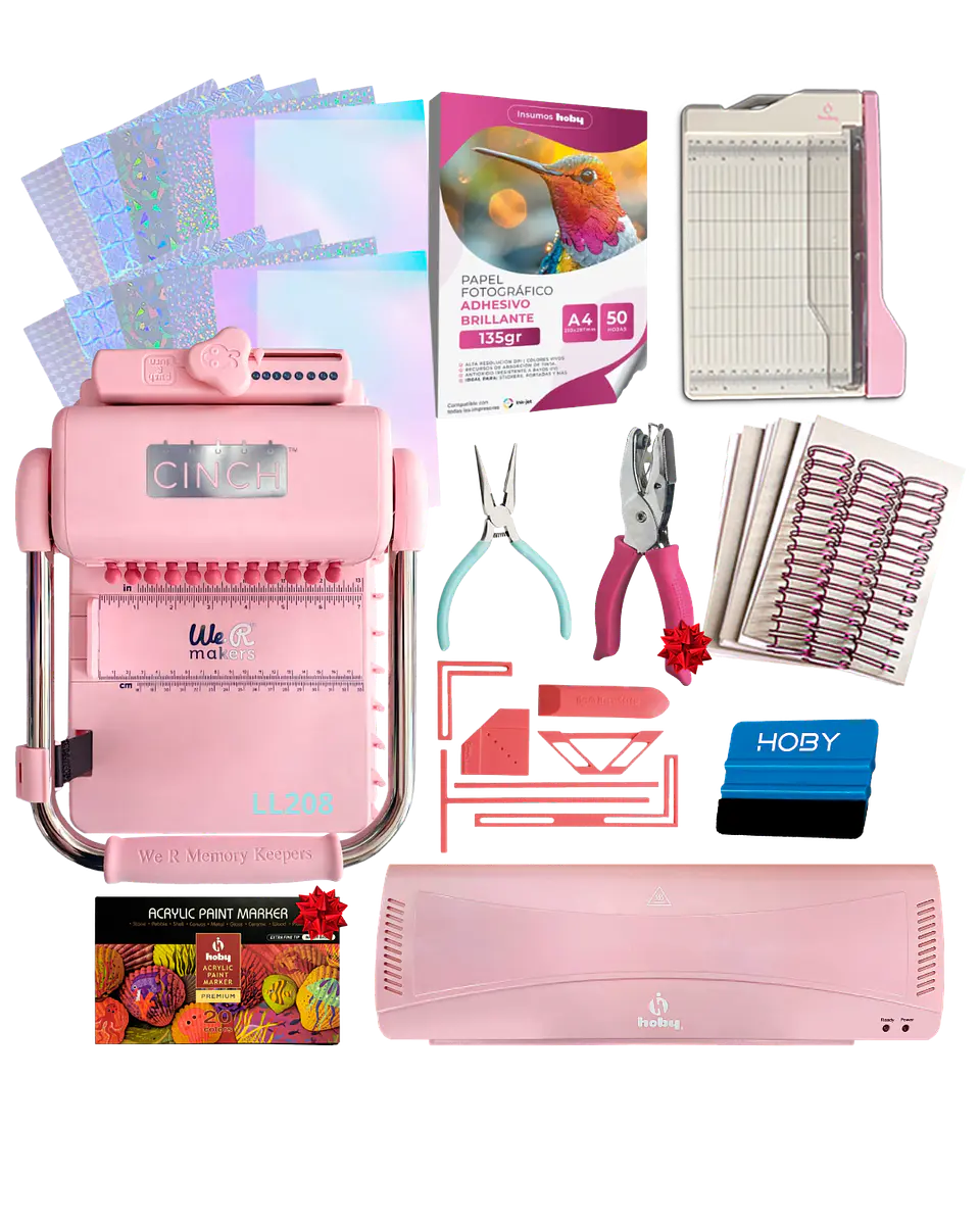Encuadernadora Cinch Rosa Pink Perforación Redonda Kit Ll208 1