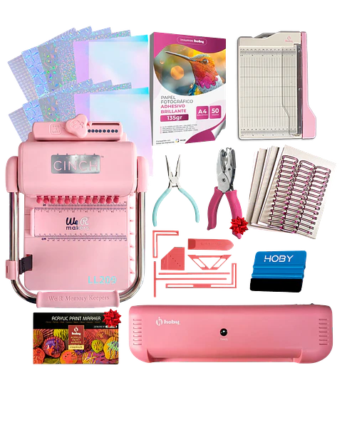 Encuadernadora Cinch Pink Rosa Perforación Redonda Kit Ll209