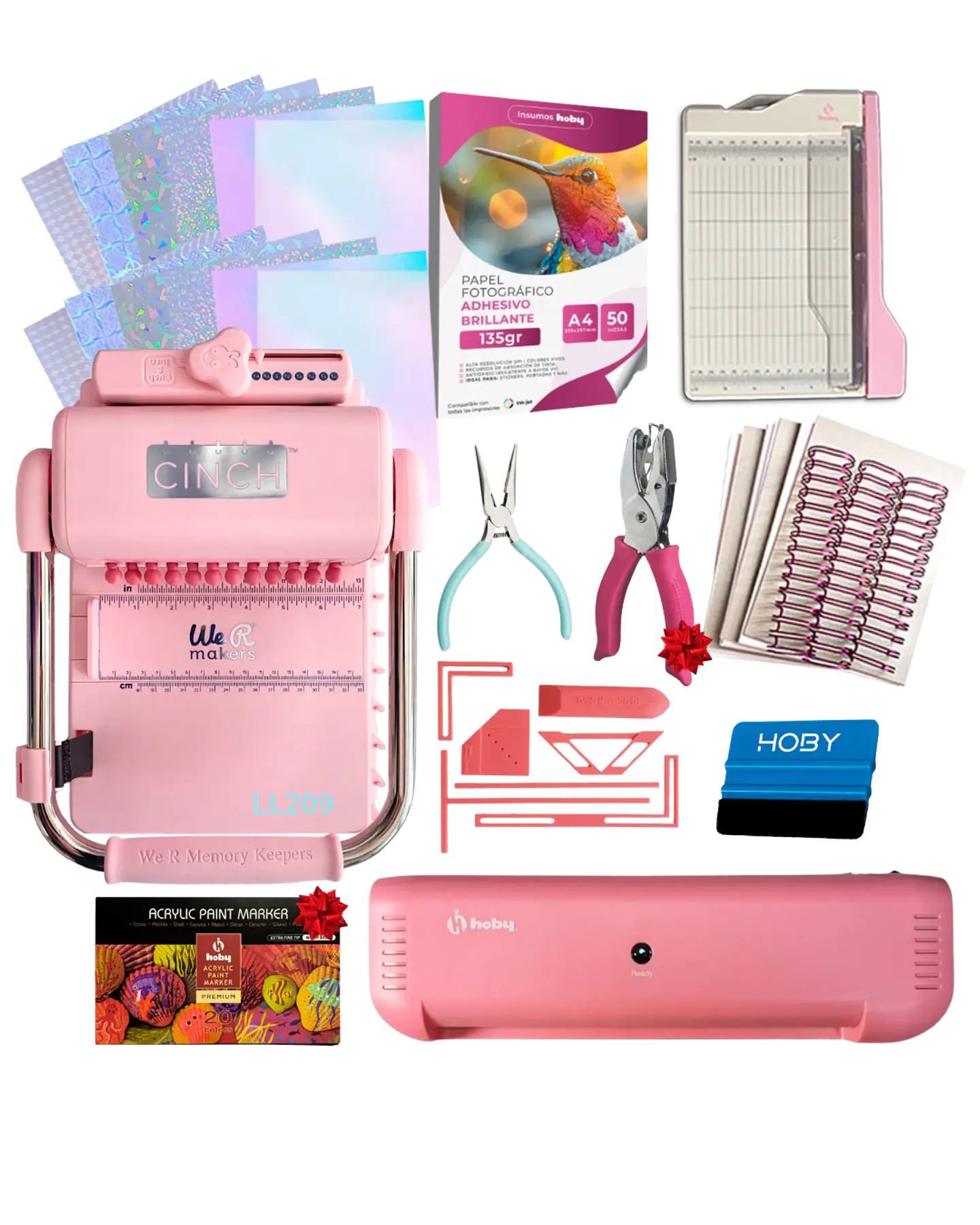Encuadernadora Cinch Pink Rosa Perforación Redonda Kit Ll209 1