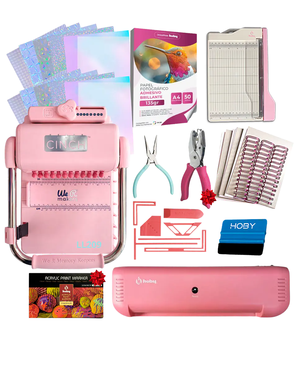 Encuadernadora Cinch Pink Rosa Perforación Redonda Kit Ll209 1