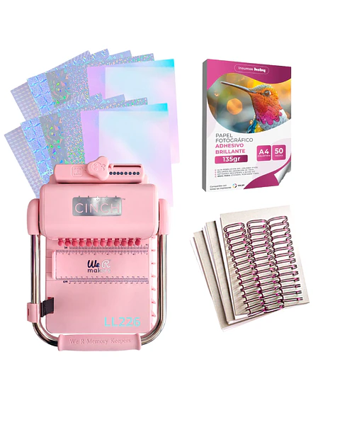 Encuadernadora Cinch Rosa Pink Perforación Redonda Kit Ll226 
