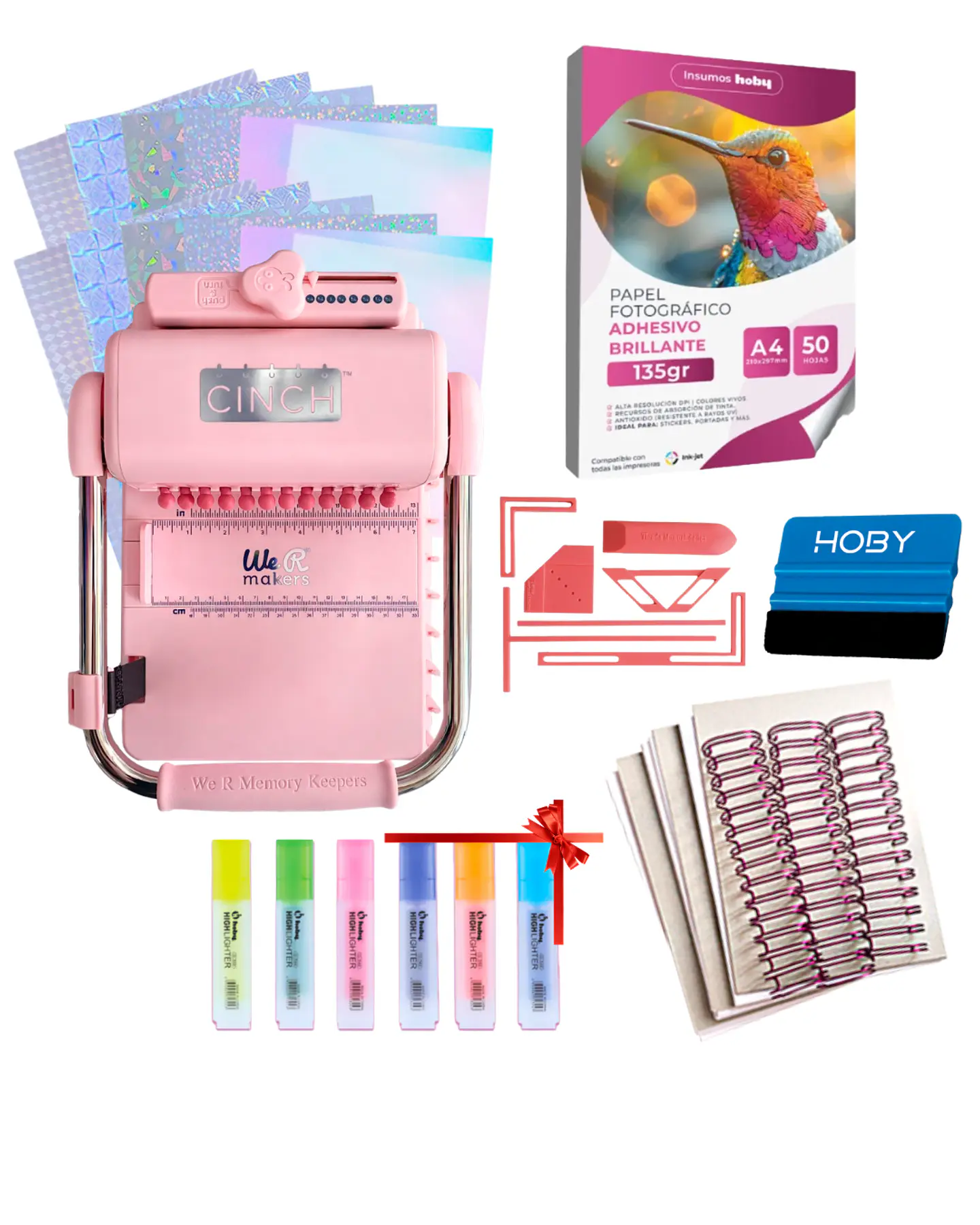 Encuadernadora Cinch Rosa Pink Perforación Redonda Kit Ll231 1
