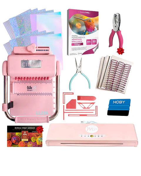 Encuadernadora Cinch Rosa Pink Perforación Redonda Kit Ll236