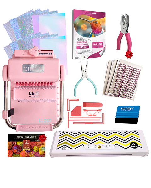 Encuadernadora Cinch Rosa Pink Perforación Redonda Kit Ll237