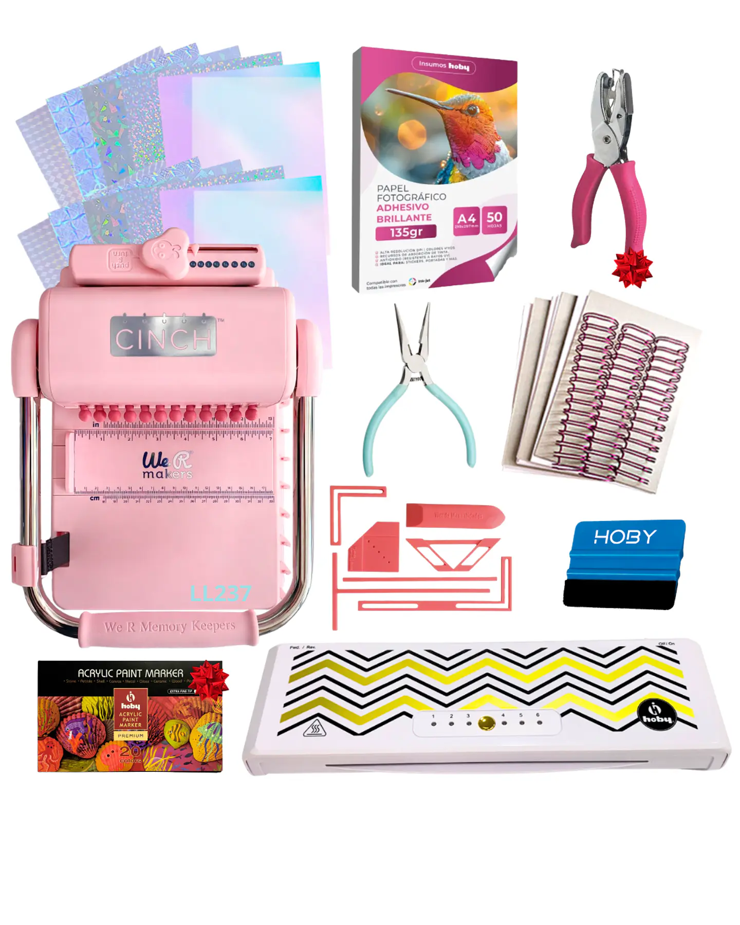 Encuadernadora Cinch Rosa Pink Perforación Redonda Kit Ll237 1