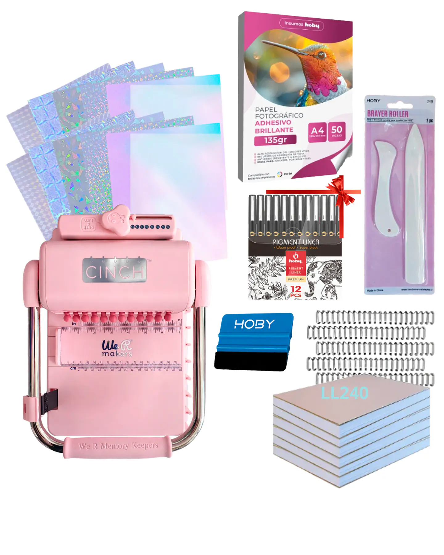 Encuadernadora Cinch Pink Rosa Perforación Redonda Kit Ll240 1
