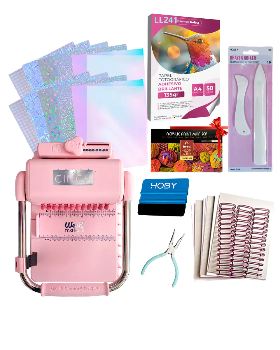 Encuadernadora Cinch Pink Rosa Perforación Redonda Kit Ll241 1
