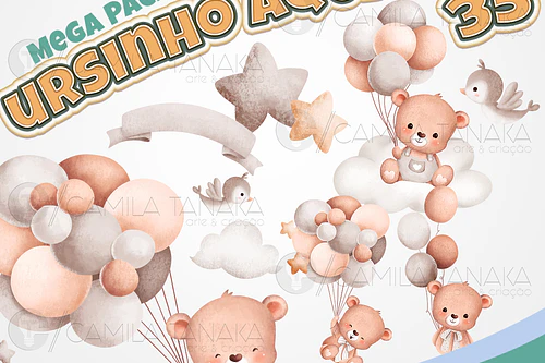 Kit Digital Ursinho Aquarela 35