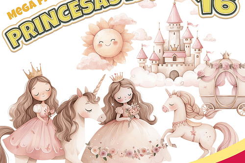 Kit Digital princesas aquarela 16