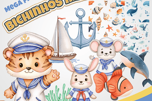 Kit Digital Bichinhos Marinheiros 1