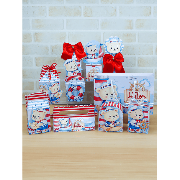 Combo Caixinhas Ursinho Marinheiro - Arquivo de Corte