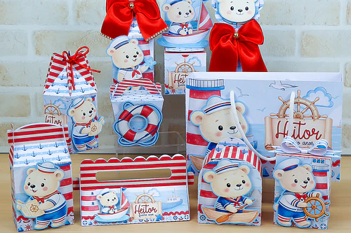 Combo Caixinhas Ursinho Marinheiro - Arquivo de Corte