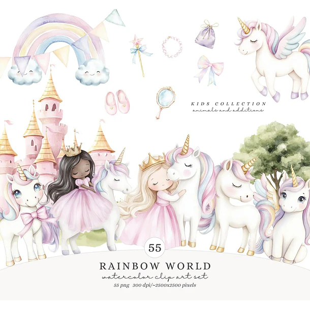 Kit Digital Unicornio Rainbow World