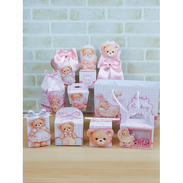 Combo Caixinhas Ursinha Rosa - Arquivo de Corte