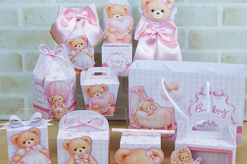 Combo Caixinhas Ursinha Rosa - Arquivo de Corte