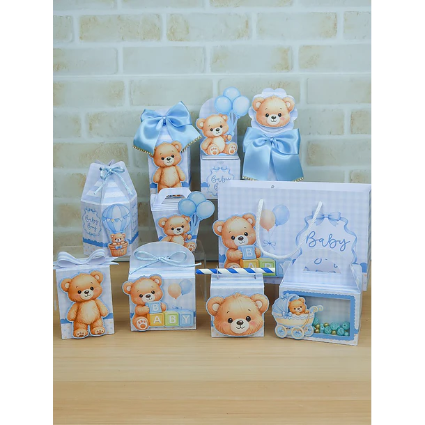 Combo Caixinhas Ursinho Azul - Arquivo de Corte