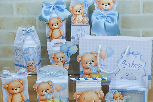 Combo Caixinhas Ursinho Azul - Arquivo de Corte