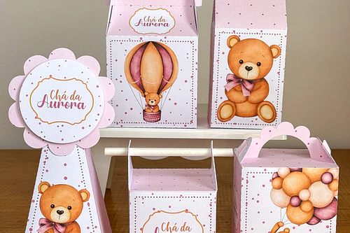 Combo Caixinhas Cha de Bebe Ursinho - Arquivo de Corte