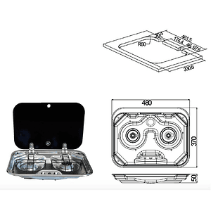 COCINA 2 QUEMADORES CON TAPA DE VIDRIO