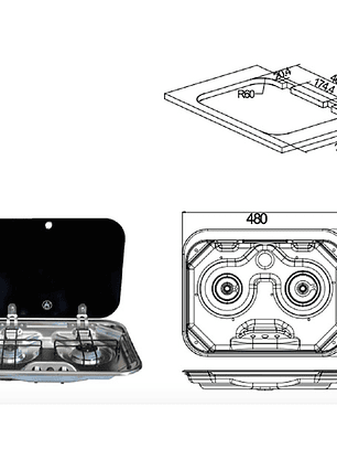 COCINA 2 QUEMADORES CON TAPA DE VIDRIO