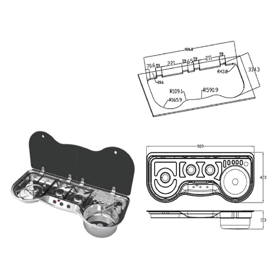 COCINA A GAS CON GRIFO Y DRENAJE 1